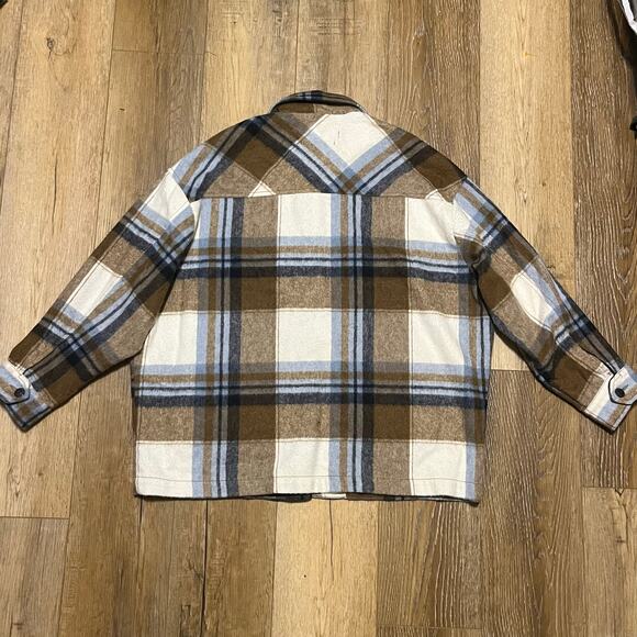 ZARA Oversized Plaid Shaket Jacket L Italian Wool Fabric Blue Brown Grunge 90s - Picture 5 of 7